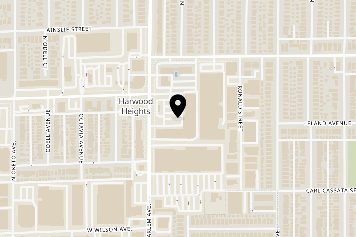 Map showing the location of RoccoVino's Italian Restaurant! Harwood Heights on 4747 N Harlem Ave in Harwood Heights
